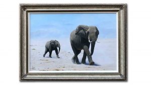 Mother and baby elephant painting